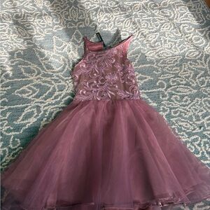 Elegant Mauve Kids Dress with Floral Embroidery